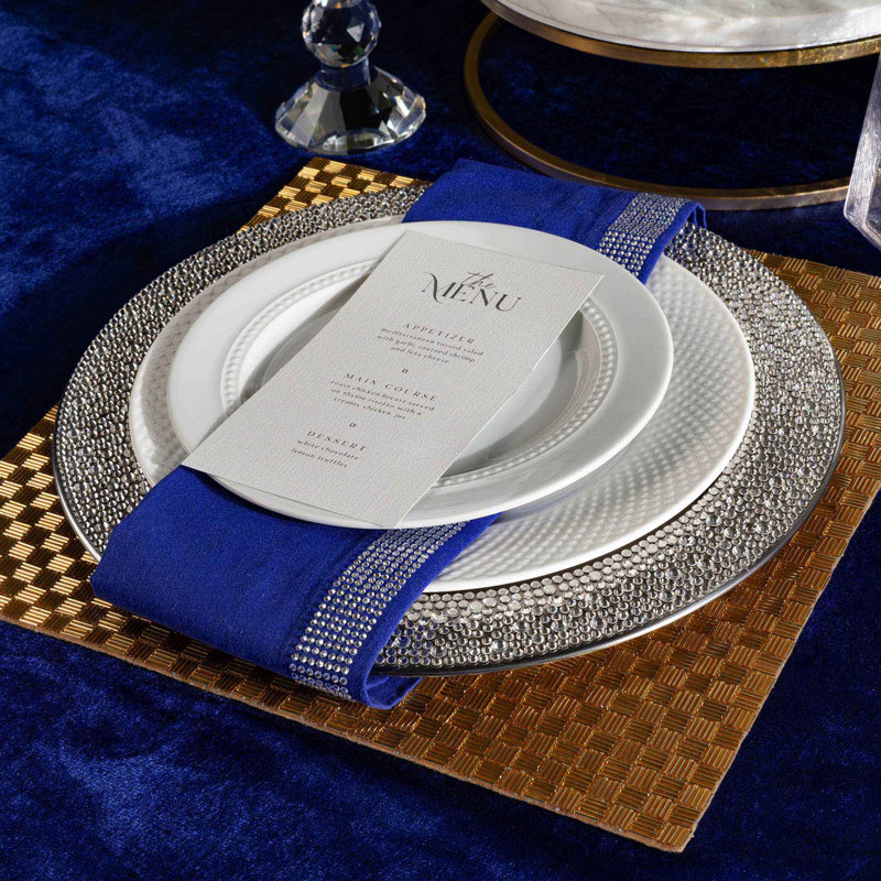 Sparkles Home Gilded Square Beaded Placemat | Glass Beads, Slip-Proof Felt Backing | Gold or Silver, Gold