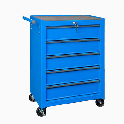 Coffre à outils durable en métal avec 5 tiroirs, glissières à roulement à billes et structure en acier renforcé pour un rangement et une mobilité efficaces
