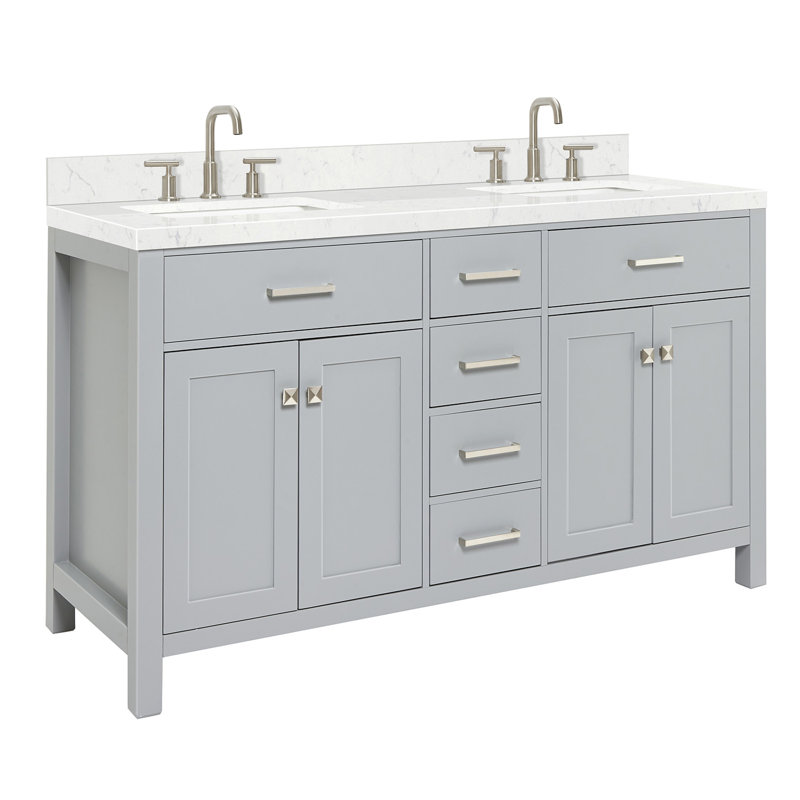 Ensemble de meuble-lavabo double Abbate, Gris, Rectangulaire, 60"