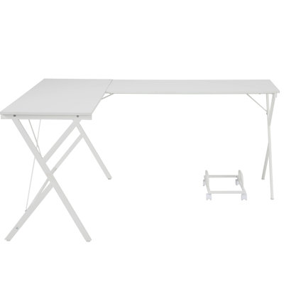 Table de bureau en L blanche avec structure en métal stable et surface fonctionnelle pour les équipes de travail