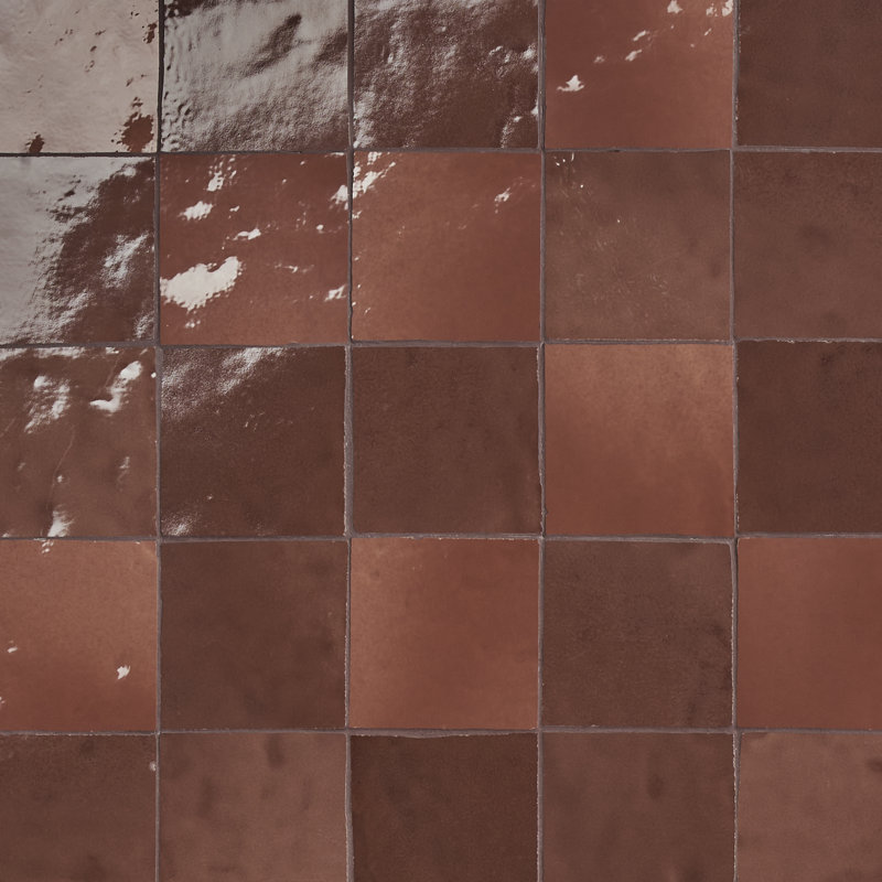 Virello 4x4 Glossy Ceramic Wall Tile, Chestnut Brown
