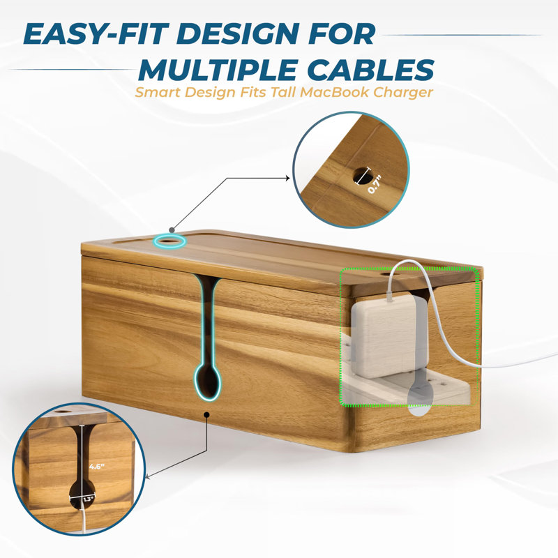For Power Strips - 3 Open Slot Wooden Wire Hideout Box, 2 Pack