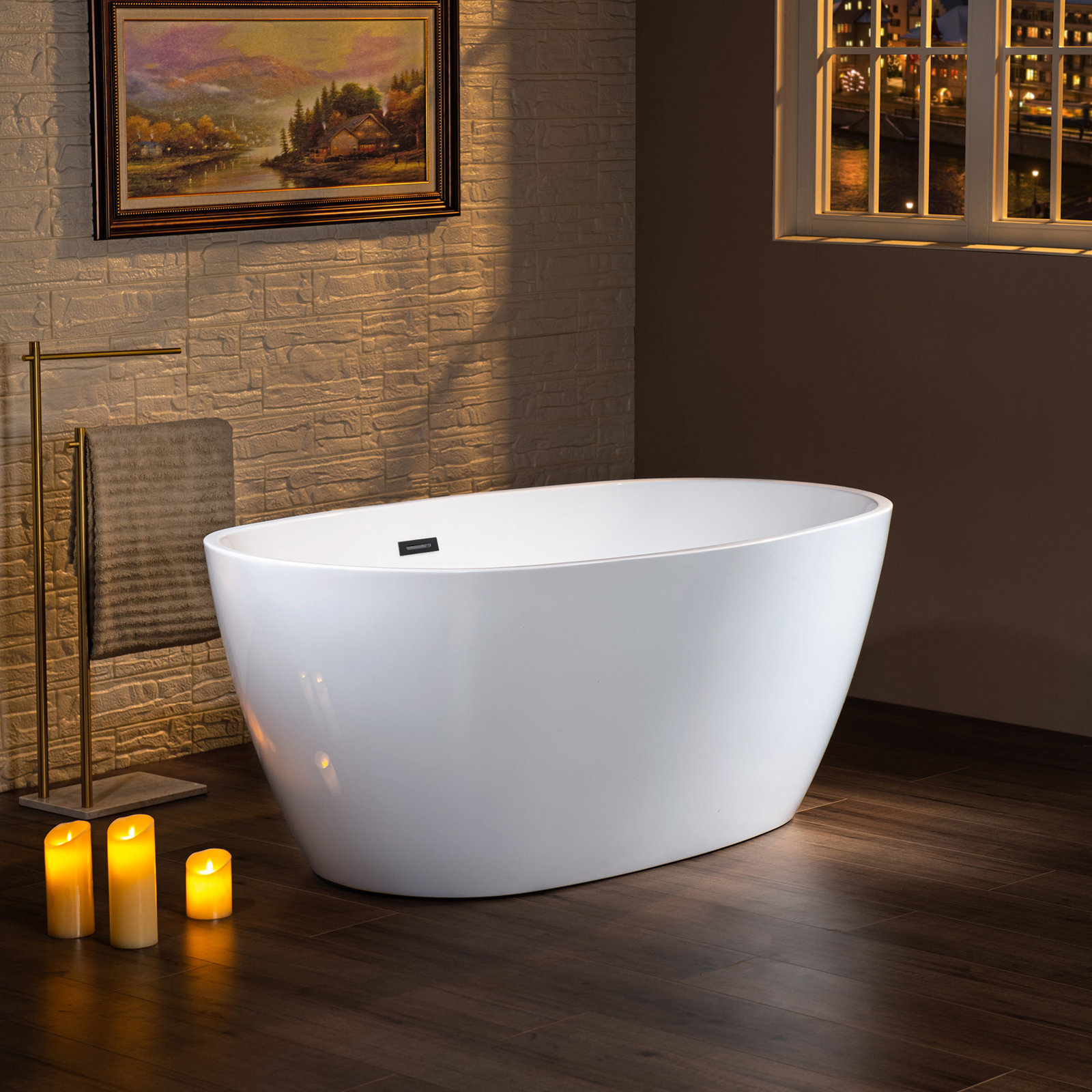 Ember 55" Double Ended Soaking Bathtub, White/Matte Black
