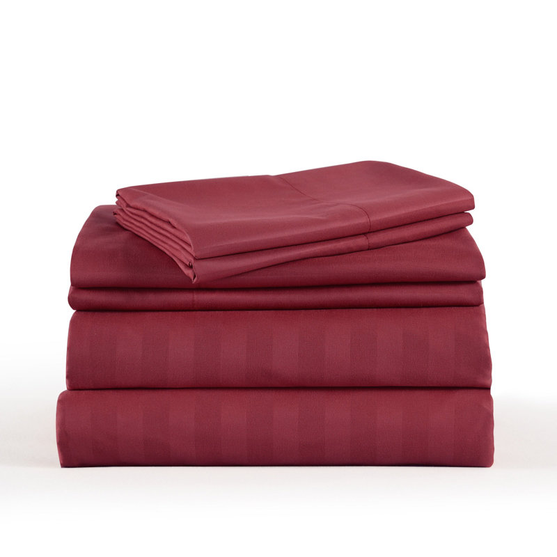 3/4 Pcs Luxury Striped Bed Sheets Set, Twin Sheet Set with 1 Pillowcase, Red