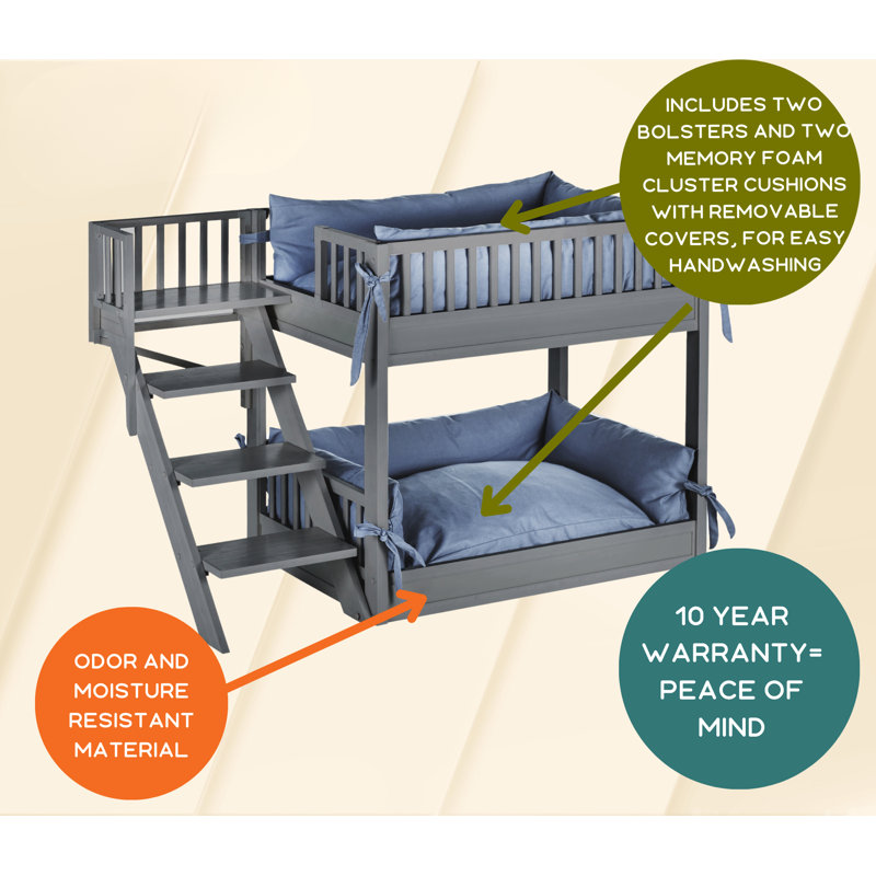 Grey ECOFLEX Orthopedic Elevated Dog Bunk Bed with Stairs