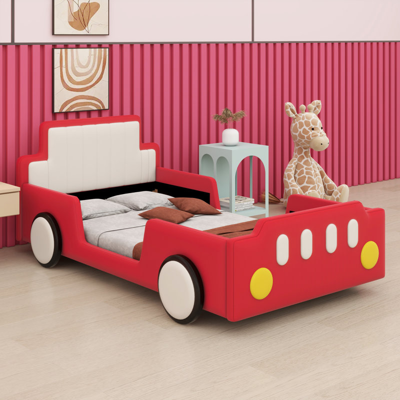Lit plateforme conçu comme une voiture de course avec roues, Red