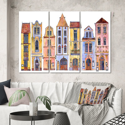 Croquis de la vieille Europe, rue IV - 3 pièces, impression sur toile tendue