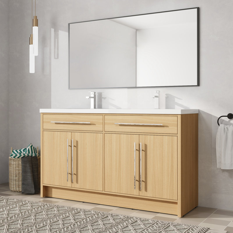 Meuble-lavabo double autoportant 60 po avec plateau en résine 60 po