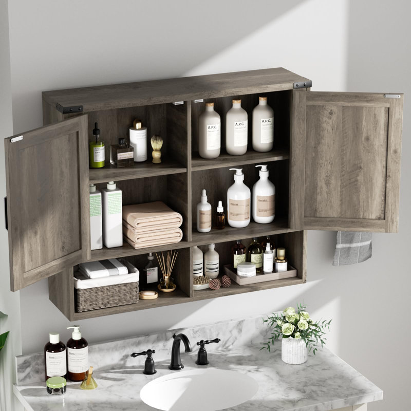 Bathroom Wall Cabinet With 2 Doors, Gray