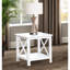 Table de bout carrée blanche, en pin et en bois d'ingénierie, avec cadre en X, pour table d'appoint blanche avec rangement décontracté, fabrication solide, lignes épurées, décor bord de mer