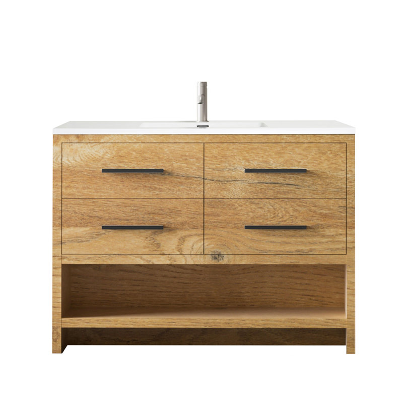 Wicksham 48 po L x 19 po P 4 tiroirs Meuble-lavabo autoportant avec évier simple et Comptoir en Polymarbre blanc
