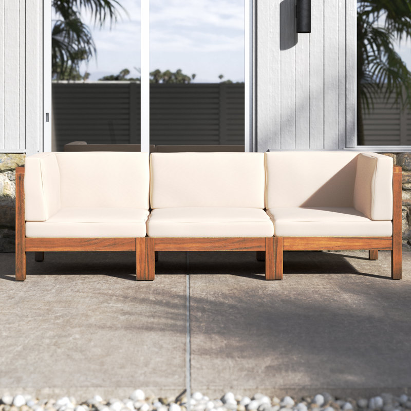 Napier Acacia 3 - Person Patio Conversation Set with Cushions, 3, Teak Frame/Beige Cushion