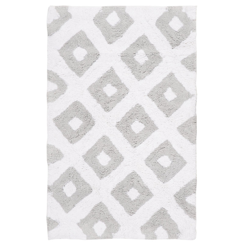 Bradon Bath Hand Tufted Cotton Geometric Rug, Pearl Gray