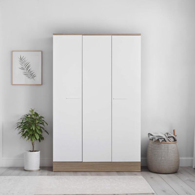 Teen White & Oak 3 Door Wardrobe With Shelves