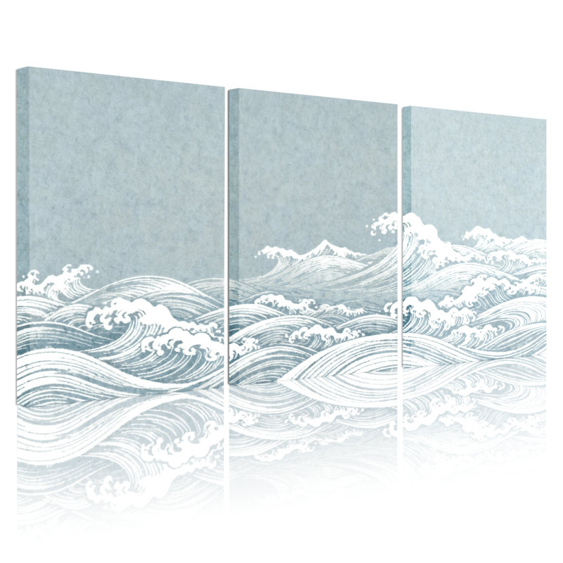 Nautique et plage, vagues de l'océan, ensemble de 3 impressions sur toile, H 24 po x l 48 po