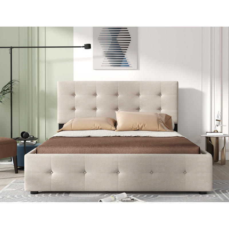 Lit plateforme avec rangement Monzelle, Beige