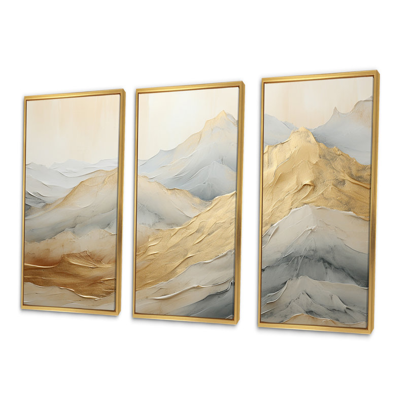 Ensemble de décoration murale Alpine Mountain Harmony, Cadre flottant doré, H 40 po x l 60 po x P 1 po