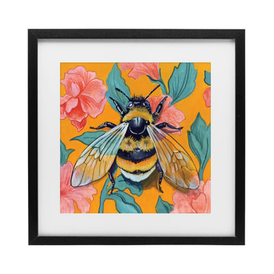 Bumble Bee & Flower Pattern Framed Print Under Glass, design by Kate Jarvik Birch