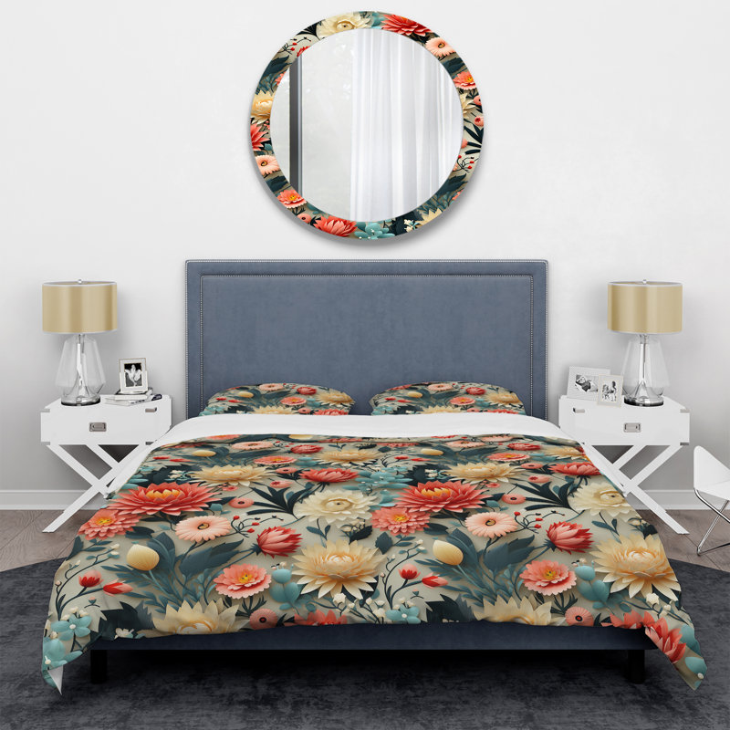 Ensemble de housse de couette Pastel Colours Eclectic Floral Collage II, Housse de couette pour grand lit et 2 taies décor