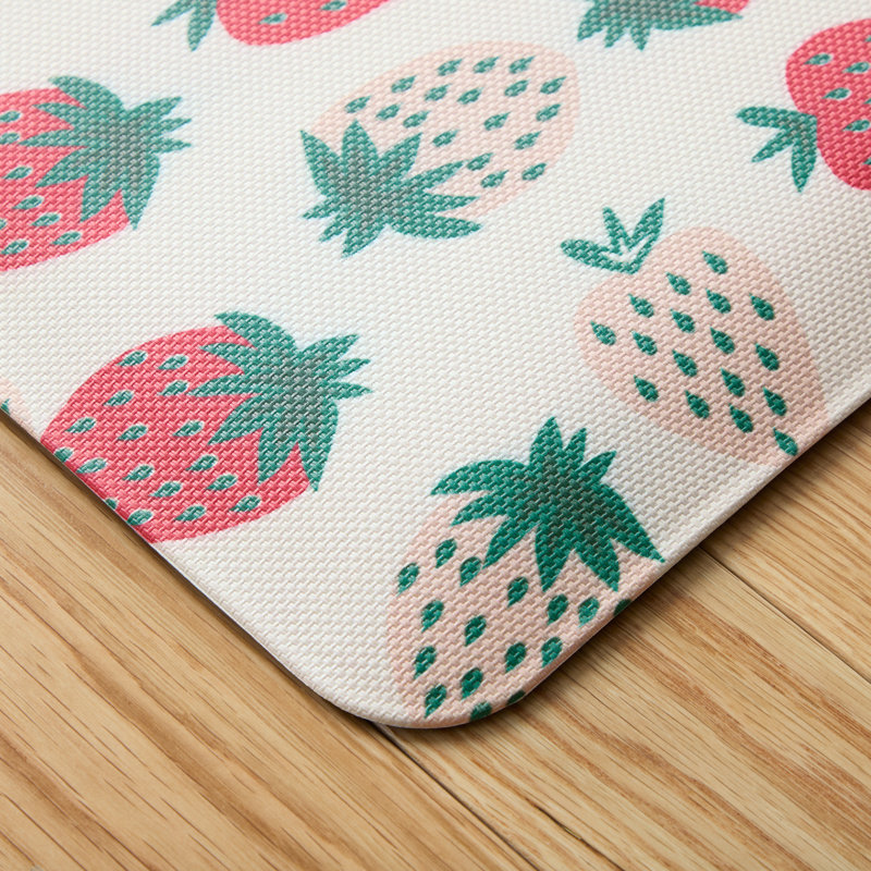Home Sweet Home Pink and Green PVC Kitchen Mat with Strawberry Pattern