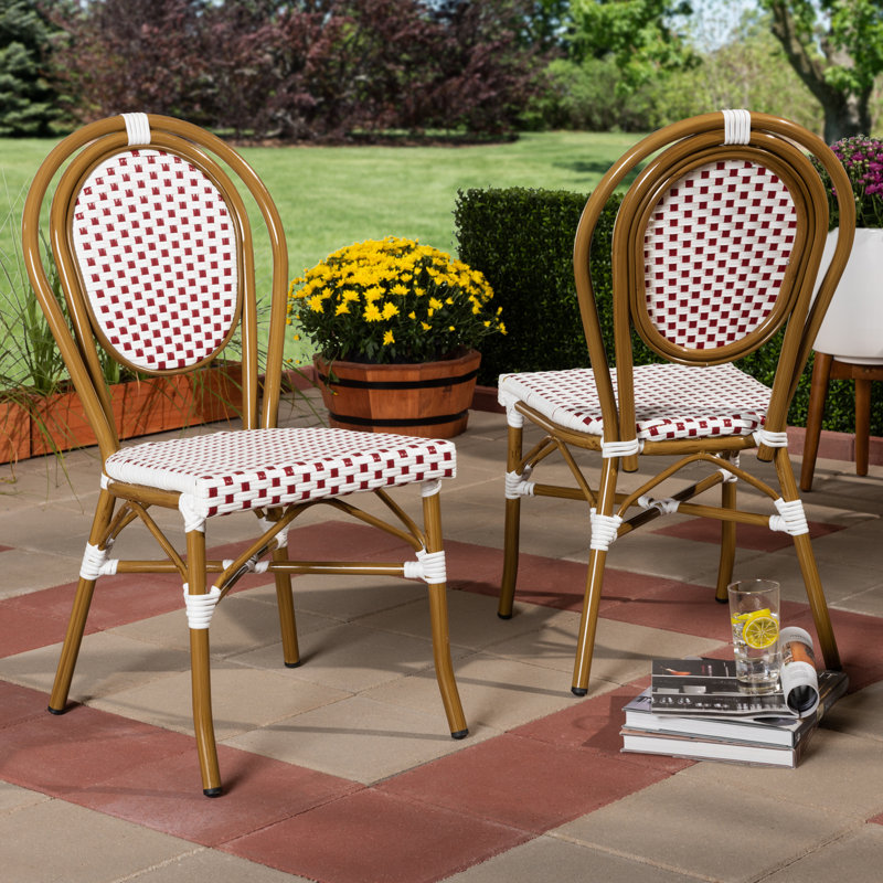 Chaise de patio empilable Dandrew, Rouge / blanc