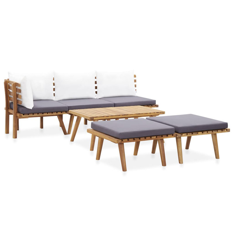 Sofa Seating Group with Cushions, Corner + 2x middle + 2x footrest + table