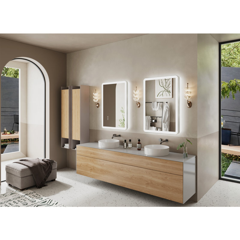 Natalin LED Wall Mirror , Brushed Nickel, 36" x 24", Rectangle
