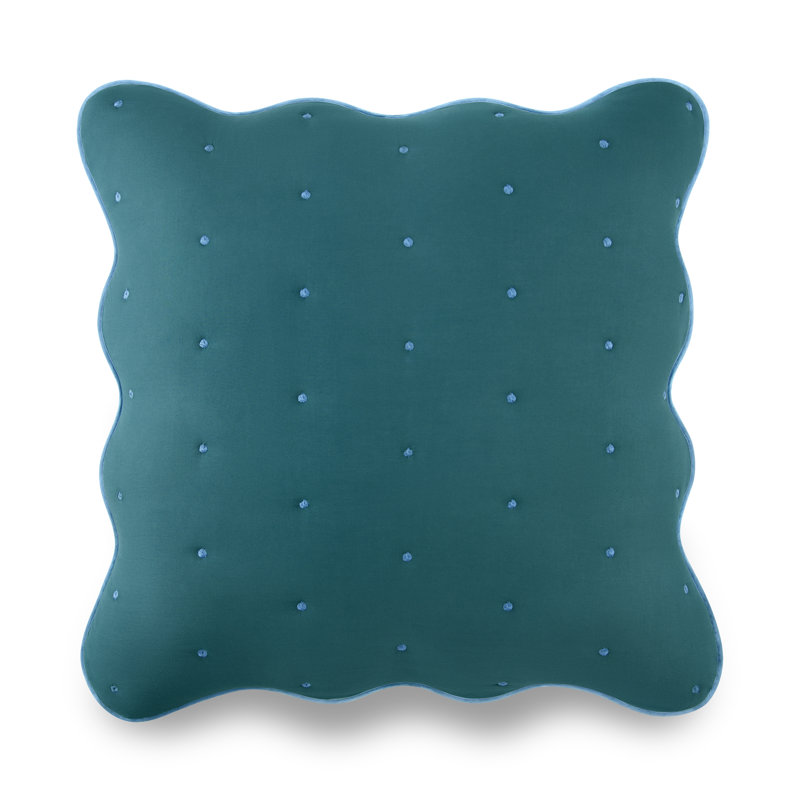 kate spade new york Scalloped Edge Euro Sham, 26" x 26" Decorative Pillow Cover, Single 100% Cotton Voile Cover, Machine Washable, Blue Spruce