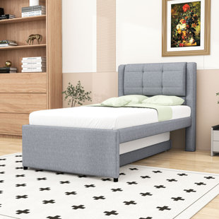 Lit plateforme simple tapissier avec lit gigogne simple et tête de lit