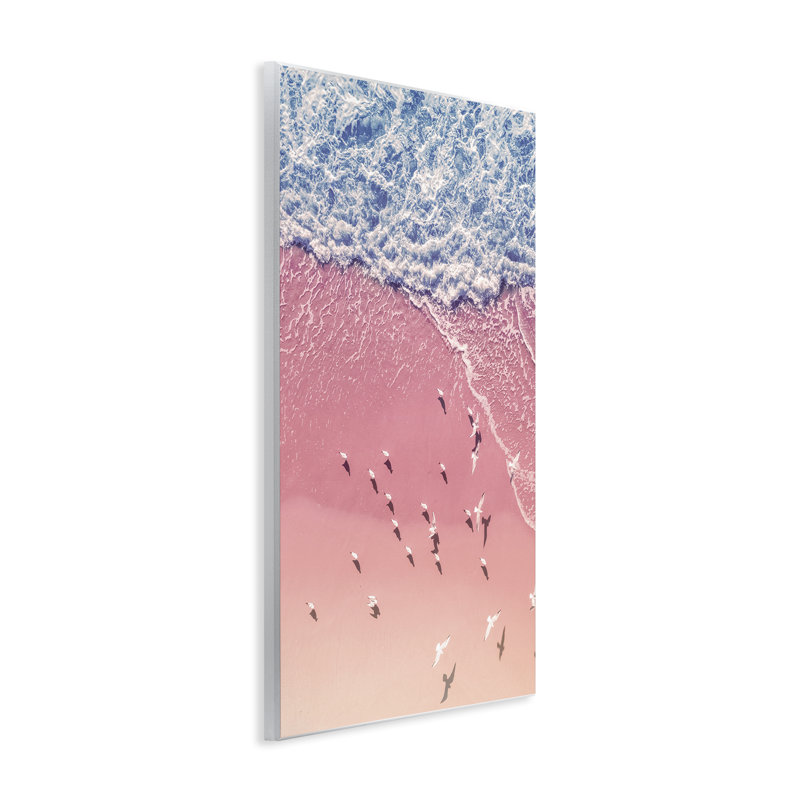 Art mural sur une plage, "Seagulls Pink Beach" par Nataly White, H 15 po x l 10 po