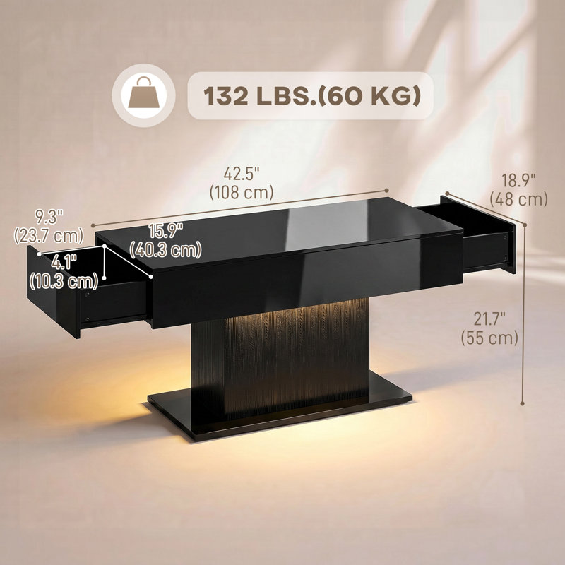 Table basse avec lumières DEL RVB, table centrale moderne, noir, Noir