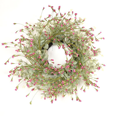 24" Artificial Farmhouse Blossom Cluster Greenery Eucalyptus Spring Summer Wildflower Floral Front Door Wreath