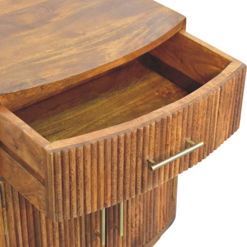 Solid Wood Curved Ribbed Byrine With Drawer