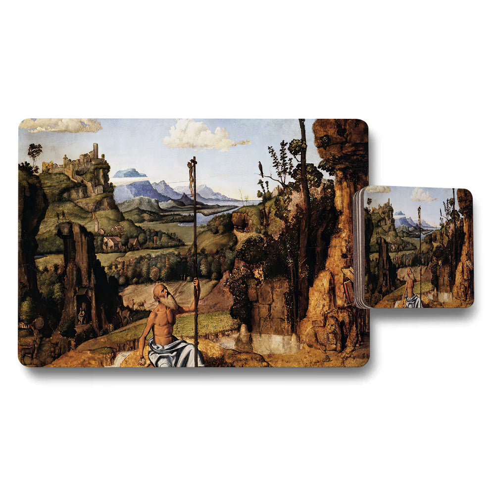 Placemat And Coaster Set Featuring Classic Landscape Painting