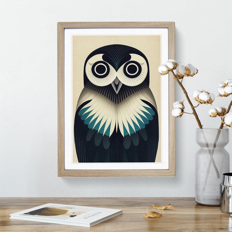 Unique Owl Art No.6 Abstract - Single Picture Frame Print, 34cm H x 25cm W x 2cm D, Oak Framed