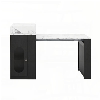 Table de salle à manger extensible pliante avec tiroirs, prise de courant, roulettes et rangement (18,7 po à 57,7 po, noir + blanc marbre)
