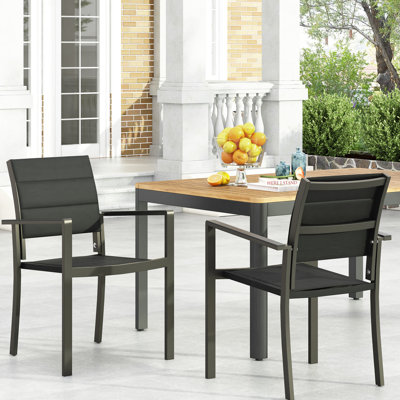 Modern Black Dining Chair - Aluminum, Mesh Seating, , 22" X 23" 33.89 Chair, Weather Resistance, Seat,