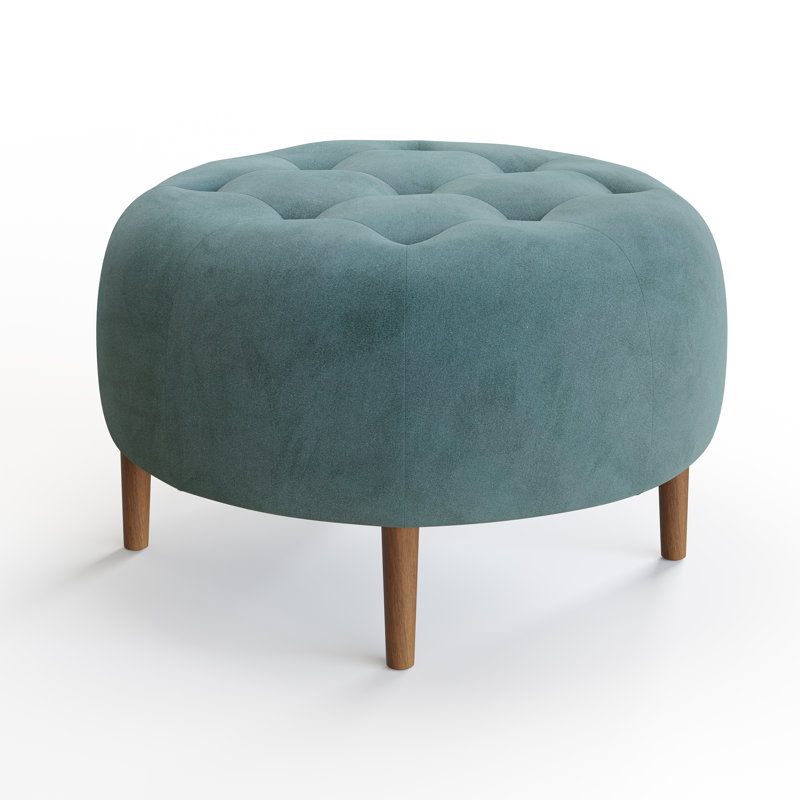 Geo 31.5" Wide Velvet Tufted Round Cocktail Ottoman, Bella Ocean Performance Velvet, Walnut