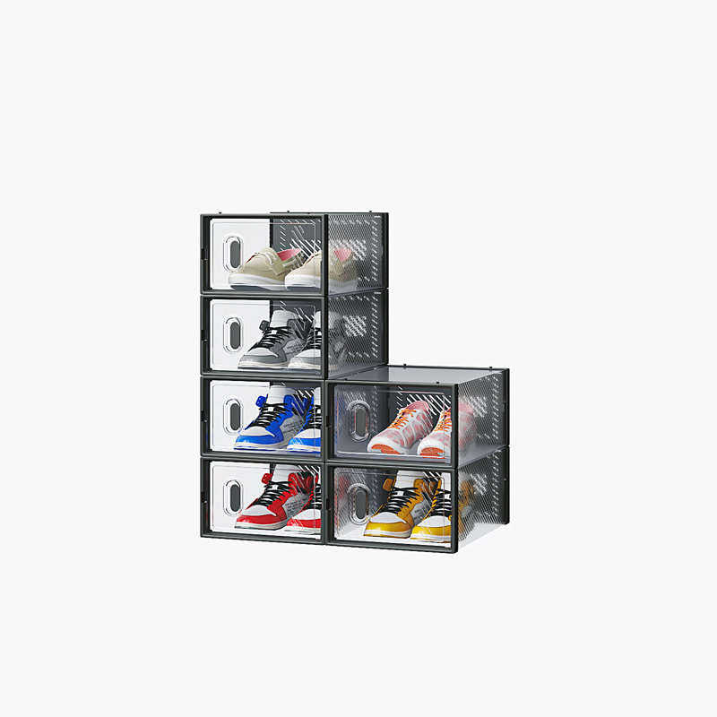 Black Shoe Storage Box Organizers Stackable (Set Of 6)