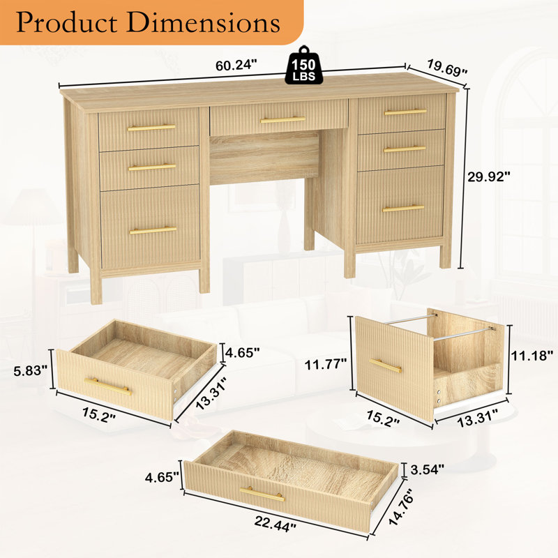 60" Executive Office Desk with 7 Drawers
