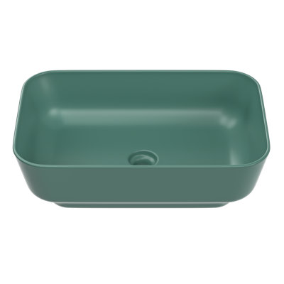 ELLAI Bathroom Vessel Sink Counter Top Ceramic Rectangular Sink Art Basin for Bathroom Matte Green
