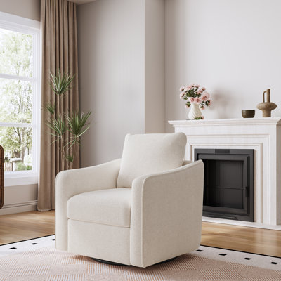 Modern Swivel Accent Chair with 360° Rotation - Plush Linen Upholstered Armchair for Living Room, Bedroom, Nursery & Home Office