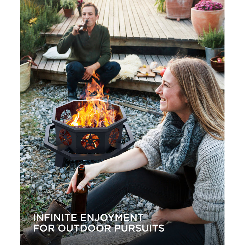 Wood Burning Fire Pit, Outdoor Firepit with Grill for BBQ Outside, 18.11" H x 43.11" W x 43.11" D