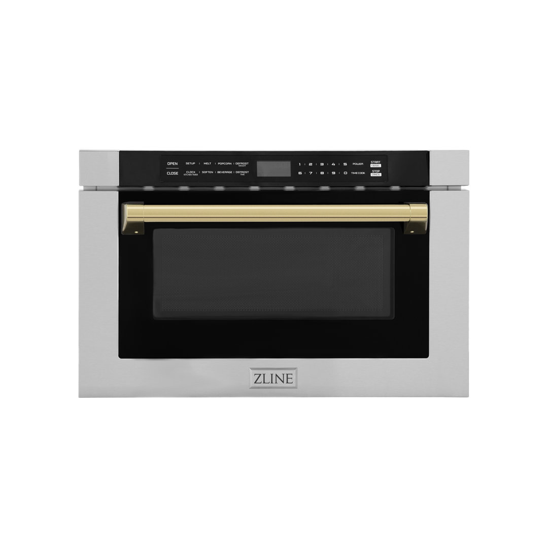 ZLINE Autograph Edition 24 in. 1.2 cu. ft. Built-in Microwave Drawer with a Traditional Handle in Stainless Steel ZLINE Accent