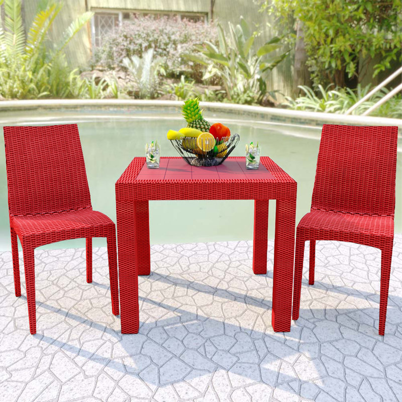 Chaise de patio d'extérieur empilable Quade, rouge, Ensemble de 2