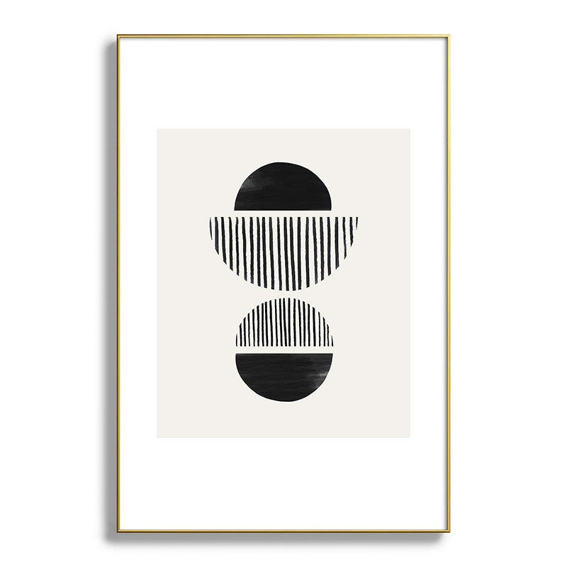 Balancing Stripes No1 noir encadré sur papier, Or, H 36 po x l 24 po