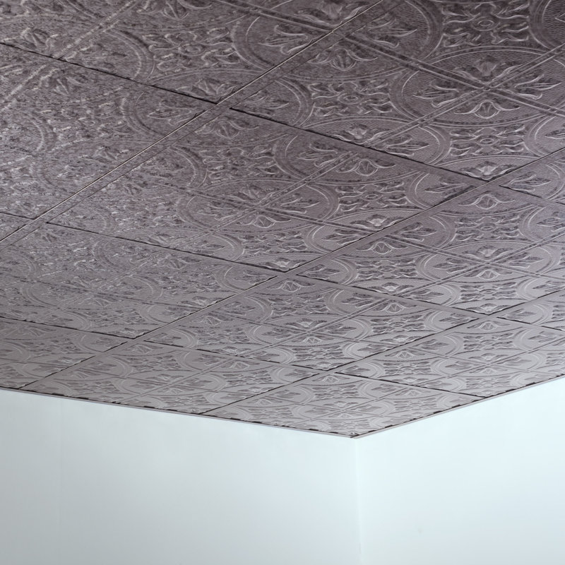 Traditional 24'' L x 24'' W Textured Vinyl Drop-In Ceiling Tile, Galvanized Steel