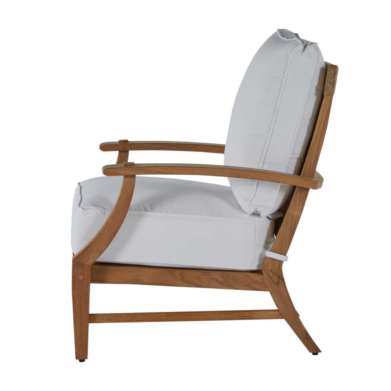Croquet Teak Patio Chair with Cushions, Rollo Lace InsideOut® Linen, Welt, Natural Teak