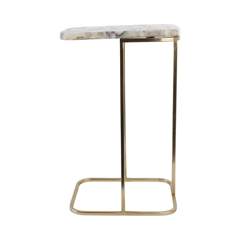 Sagebrook Home 24X15" Agate Top C-Table, White/Gold, White