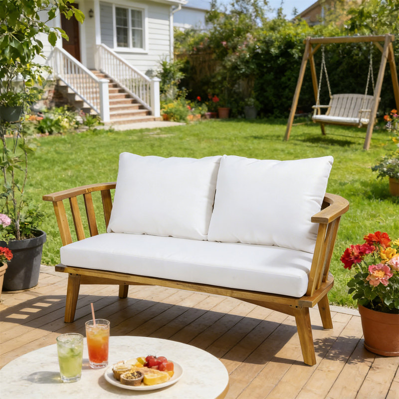 Causeuse d'extérieur en bois avec coussins